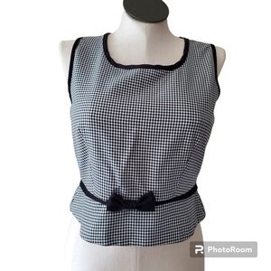 Vintage black and white check top with bow medium